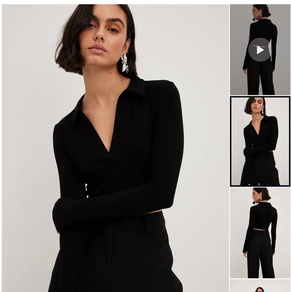 NA-KD Black Long Sleeve Ribbed Collar Detail Crop Top
Size Small - Picture 3 of 13